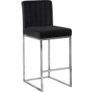 Velvet Upholstered Tufted Counter Stool  Black