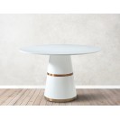 Round White Lacquer Gold Stripe Dining Table