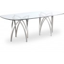 Silver Chrome Base Dining Table with Glass